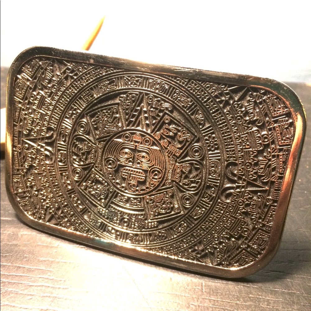 Aztec Calendar Metal Belt Buckle